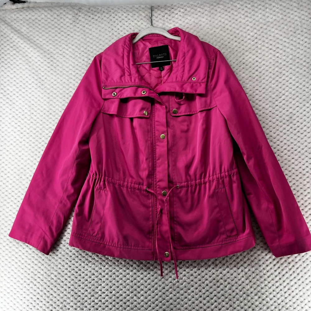 Talbots Pink‎ Anorak Jacket Drawstring Waist Lightweight Raincoat Barbiecore 10